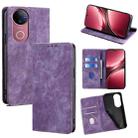 For vivo V50 5G RFID Anti-theft Brush Magnetic Leather Phone Case(Purple) - 1