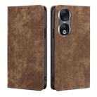 For Honor 90 5G RFID Anti-theft Brush Magnetic Leather Phone Case(Brown) - 1