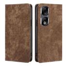 For Honor 90 Pro 5G RFID Anti-theft Brush Magnetic Leather Phone Case(Brown) - 1