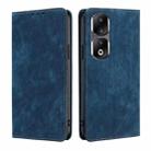 For Honor 90 Pro 5G RFID Anti-theft Brush Magnetic Leather Phone Case(Blue) - 1
