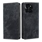 For Honor X6a 4G RFID Anti-theft Brush Magnetic Leather Phone Case(Black) - 1
