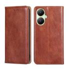 For vivo Y35+ 5G Gloss Oil Solid Color Magnetic Leather Phone Case(Brown) - 1