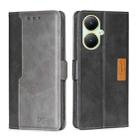 For vivo Y35+ 5G Contrast Color Side Buckle Leather Phone Case(Black + Grey) - 1