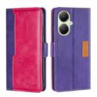 For vivo Y35+ 5G Contrast Color Side Buckle Leather Phone Case(Purple + Rose Red) - 1