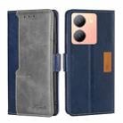 For vivo Y78 5G Contrast Color Side Buckle Leather Phone Case(Blue + Grey) - 1