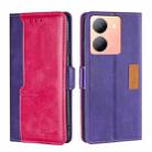 For vivo Y78 5G Contrast Color Side Buckle Leather Phone Case(Purple + Rose Red) - 1