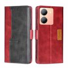 For vivo Y78 5G Contrast Color Side Buckle Leather Phone Case(Red + Black) - 1