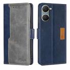 For vivo Y03 4G Contrast Color Side Buckle Leather Phone Case(Blue + Grey) - 1