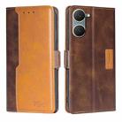 For vivo Y03 4G Contrast Color Side Buckle Leather Phone Case(Dark Brown + Gold) - 1