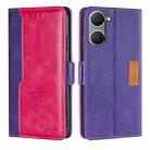 For vivo Y03 4G Contrast Color Side Buckle Leather Phone Case(Purple + Rose Red) - 1