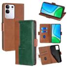 For vivo Y29 4G Global Contrast Color Side Buckle Leather Phone Case(Light Brown + Green) - 1