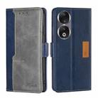 For Honor 90 5G Contrast Color Side Buckle Leather Phone Case(Blue + Grey) - 1