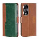 For Honor 90 5G Contrast Color Side Buckle Leather Phone Case(Light Brown + Green) - 1