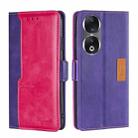 For Honor 90 5G Contrast Color Side Buckle Leather Phone Case(Purple + Rose Red) - 1