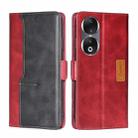 For Honor 90 5G Contrast Color Side Buckle Leather Phone Case(Red + Black) - 1