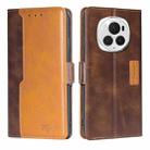 For Honor Magic6 Pro Contrast Color Side Buckle Leather Phone Case(Dark Brown + Gold) - 1