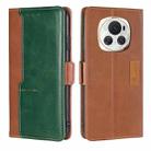 For Honor Magic6 Contrast Color Side Buckle Leather Phone Case(Light Brown + Green) - 1