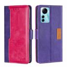 For ZTE Blabe V41 Smart 4G Contrast Color Side Buckle Leather Phone Case(Purple + Rose Red) - 1