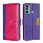 For ZTE Blade A53 4G Contrast Color Side Buckle Leather Phone Case(Purple + Rose Red) - 1