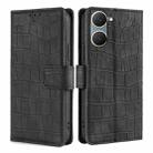 For vivo Y03 4G Skin Feel Crocodile Magnetic Clasp Leather Phone Case(Black) - 1