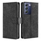 For vivo Y100 5G IDN Skin Feel Crocodile Magnetic Clasp Leather Phone Case(Black) - 1