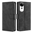 For vivo S19 Pro Skin Feel Crocodile Magnetic Clasp Leather Phone Case(Black) - 1