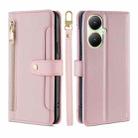 For vivo Y35+ 5G Lite Sheep Texture Cross-body Zipper Wallet Leather Phone Case(Pink) - 1