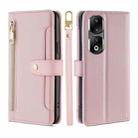 For Honor 90 Pro 5G Lite Sheep Texture Cross-body Zipper Wallet Leather Phone Case(Pink) - 1