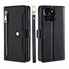 For Honor X6a 4G Lite Sheep Texture Cross-body Zipper Wallet Leather Phone Case(Black) - 1