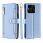For Honor X6a 4G Lite Sheep Texture Cross-body Zipper Wallet Leather Phone Case(Blue) - 1