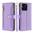 For Honor X6a 4G Lite Sheep Texture Cross-body Zipper Wallet Leather Phone Case(Purple) - 1