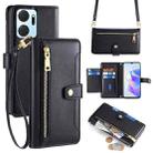 For Honor X7a Lite Sheep Texture Cross-body Zipper Wallet Leather Phone Case(Black) - 1