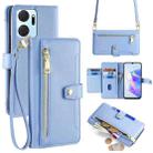 For Honor X7a Lite Sheep Texture Cross-body Zipper Wallet Leather Phone Case(Blue) - 1