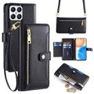 For Honor X8 Lite Sheep Texture Cross-body Zipper Wallet Leather Phone Case(Black) - 1