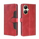 For vivo Y35+ 5G Skin Feel Magnetic Buckle Leather Phone Case(Red) - 1