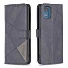 For Nokia C02 Magnetic Buckle Rhombus Texture Leather Phone Case(Black) - 1