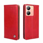 For vivo Y78 5G Non-Magnetic Retro Texture Leather Phone Case(Red) - 1