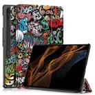 For Samsung Galaxy Tab S9 Ultra Custer Painted 3-Fold Holder Smart Leather Tablet Case(Graffiti) - 1