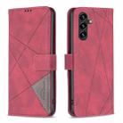 For Samsung Galaxy A35 Magnetic Buckle Rhombus Texture Leather Phone Case(Red) - 1