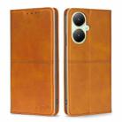 For vivo Y35+ 5G Cow Texture Magnetic Leather Phone Case(Light Brown) - 1