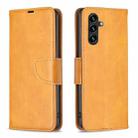 For Samsung Galaxy A05s Lambskin Texture Pure Color Flip Leather Phone Case(Yellow) - 1