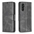 For Samsung Galaxy A55 Lambskin Texture Pure Color Flip Leather Phone Case(Black) - 1