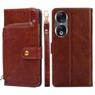 For Honor 90 5G Zipper Bag Leather Phone Case(Brown) - 1