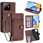 For Honor X60 GT 5G Zipper Bag Leather Phone Case(Brown) - 1