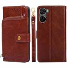 For ZTE Axon 40 Lite Zipper Bag Leather Phone Case(Brown) - 1