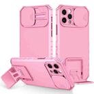 For iPhone 15 Pro Max Stereoscopic Holder Sliding Camshield Phone Case(Pink) - 1