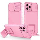 For iPhone 15 Pro Stereoscopic Holder Sliding Camshield Phone Case(Pink) - 1