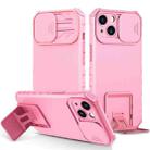 For iPhone 15 Plus Stereoscopic Holder Sliding Camshield Phone Case(Pink) - 1