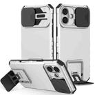 For iPhone 16 Plus Stereoscopic Holder Sliding Camshield Phone Case(White) - 1