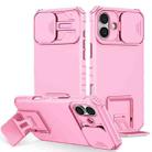 For iPhone 16 Plus Stereoscopic Holder Sliding Camshield Phone Case(Pink) - 1